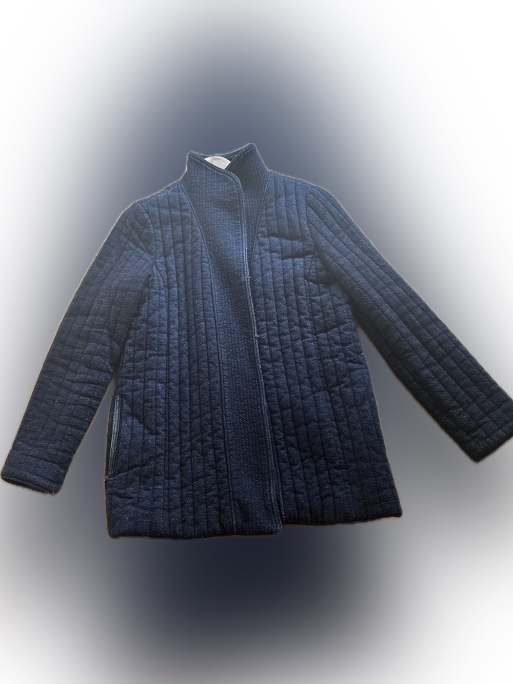 Le Fou / Wilfred by Aritzia - Quilted Indigo Navy Stand-Collar Pea Coat